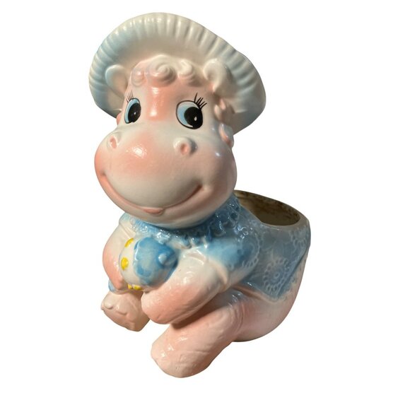 Napcoware Vintage Hippo Pink Blue Ceramic Baby Gift Planter C-8569 - Picture 2 of 15